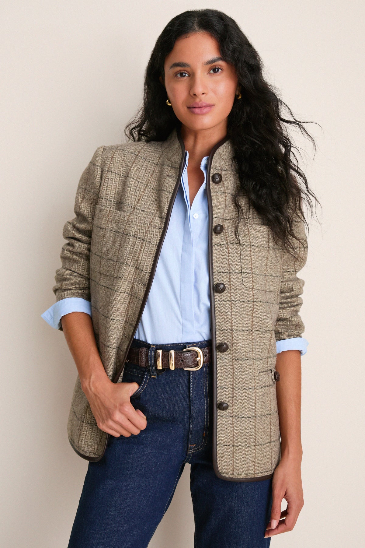 Brown Check Plaid Wool Dalton Jacket