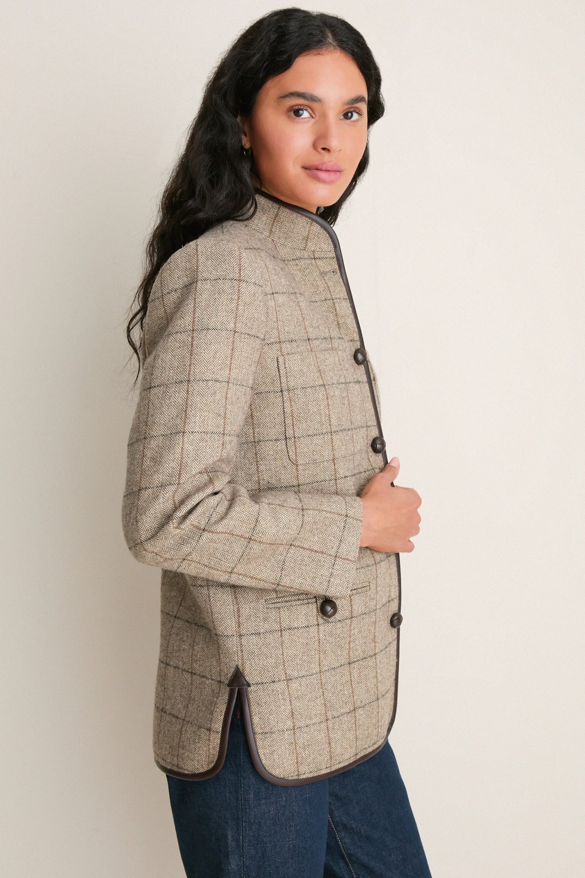 Brown Check Plaid Wool Dalton Jacket