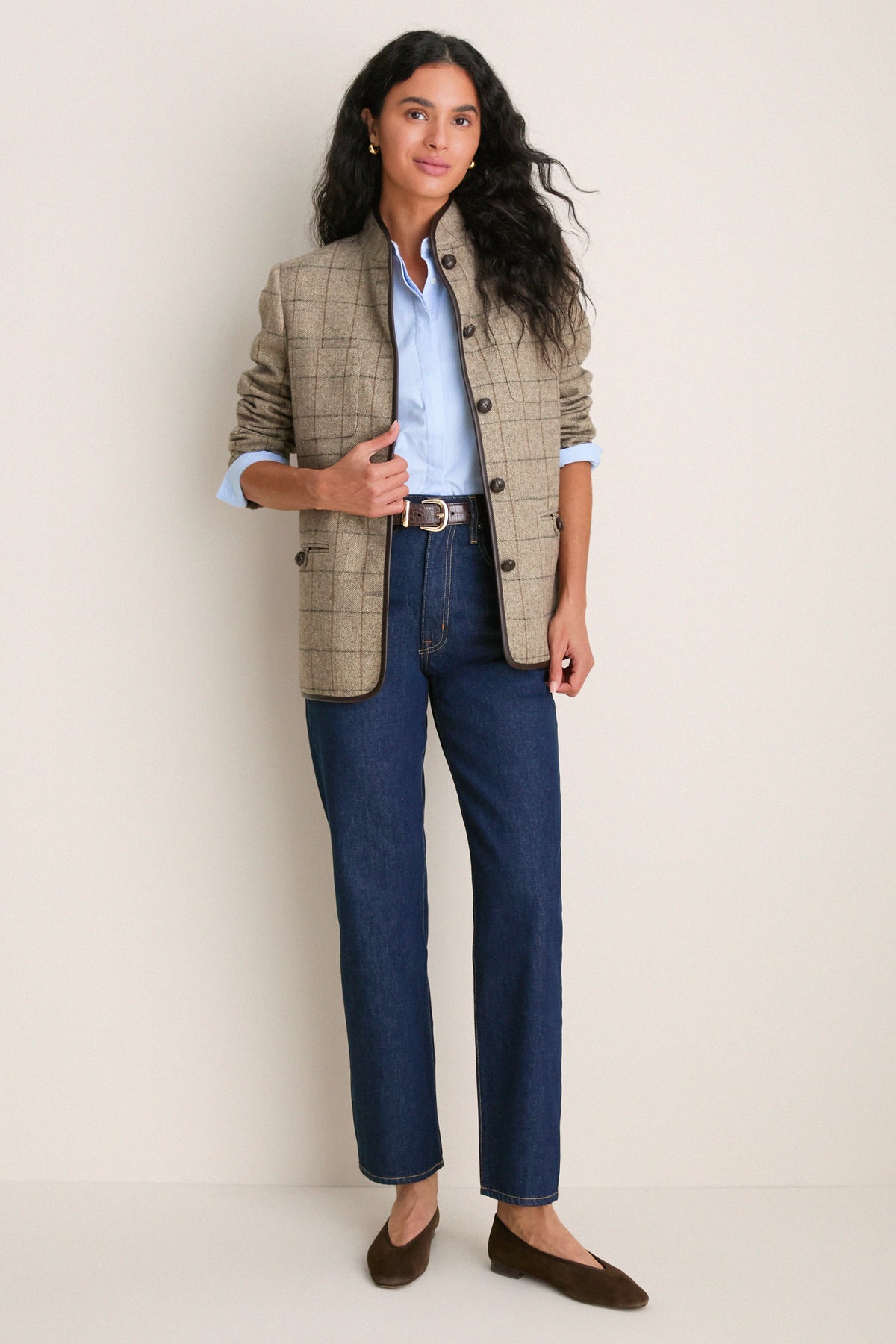 Brown Check Plaid Wool Dalton Jacket