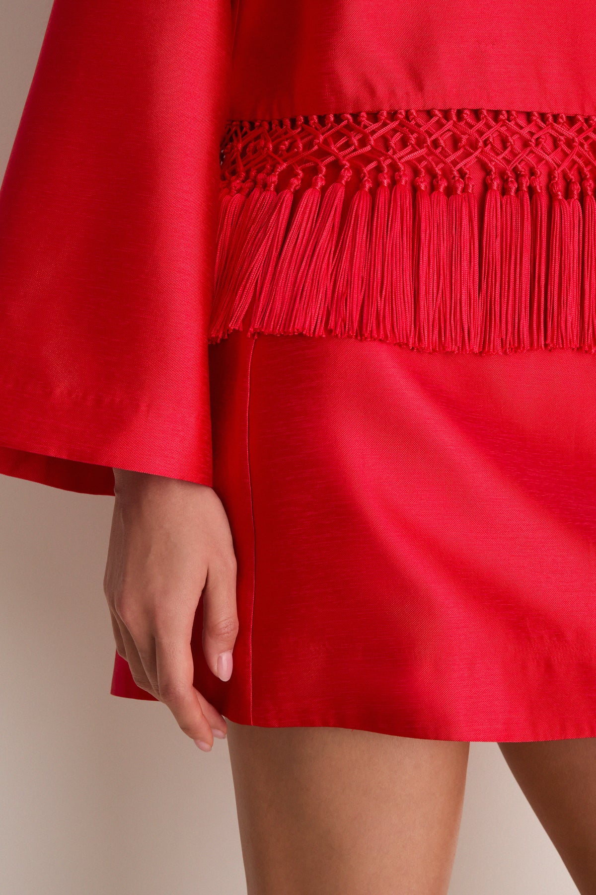 Red Dupioni Opal Straight Mini Skirt