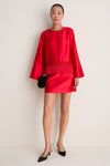 Red Dupioni Opal Straight Mini Skirt
