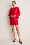 Red Dupioni Opal Straight Mini Skirt
