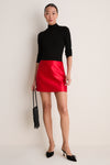 Red Dupioni Opal Straight Mini Skirt