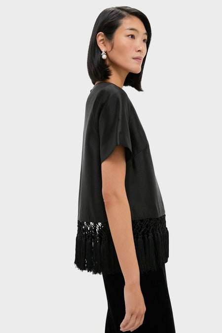 Black Dupioni Chadwick Tassel Top