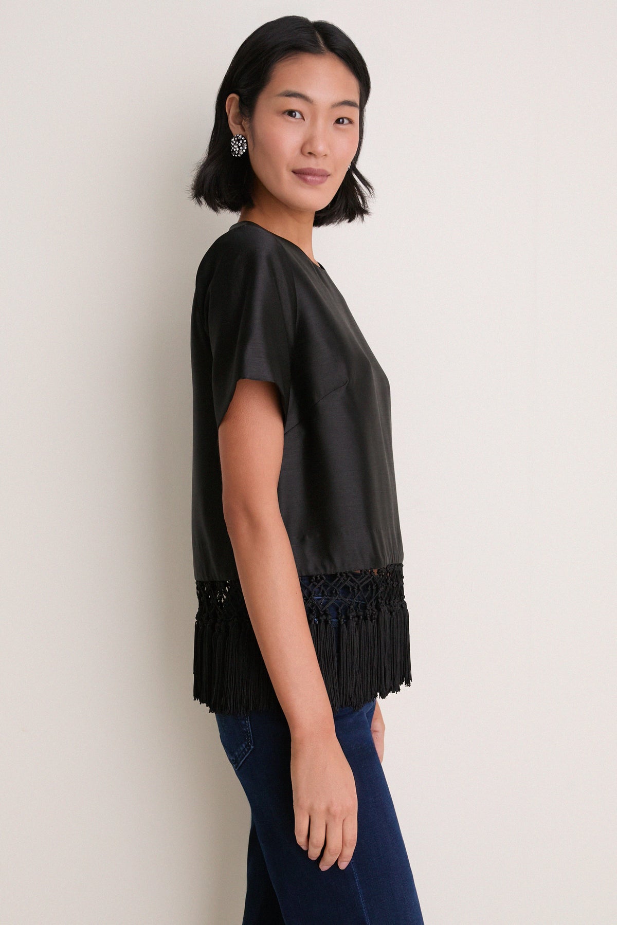 Black Dupioni Chadwick Tassel Top