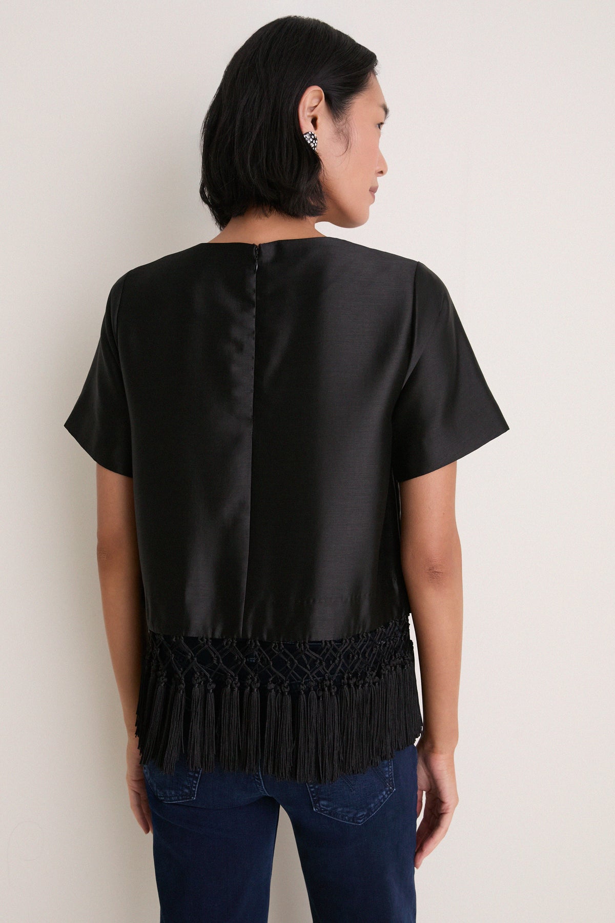 Black Dupioni Chadwick Tassel Top