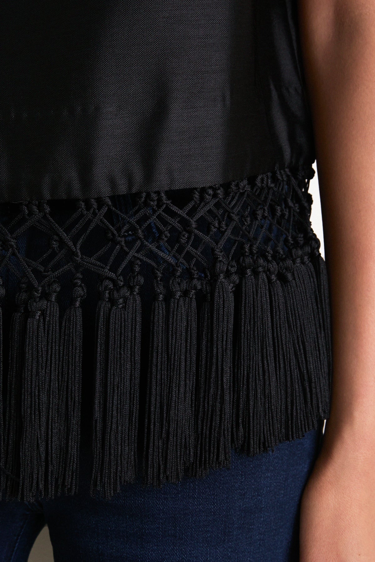 Black Dupioni Chadwick Tassel Top