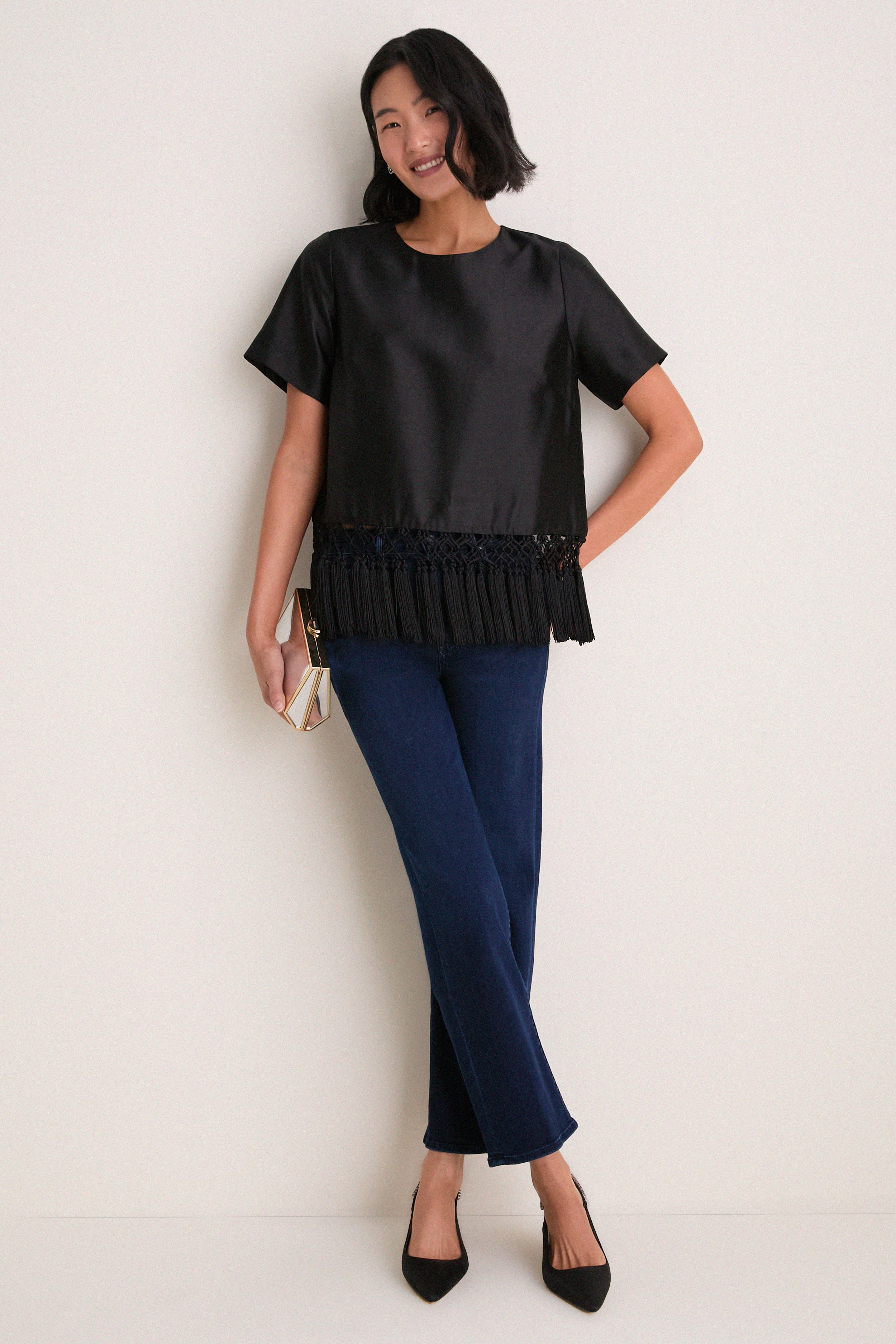 Black Dupioni Chadwick Tassel Top | Tuckernuck