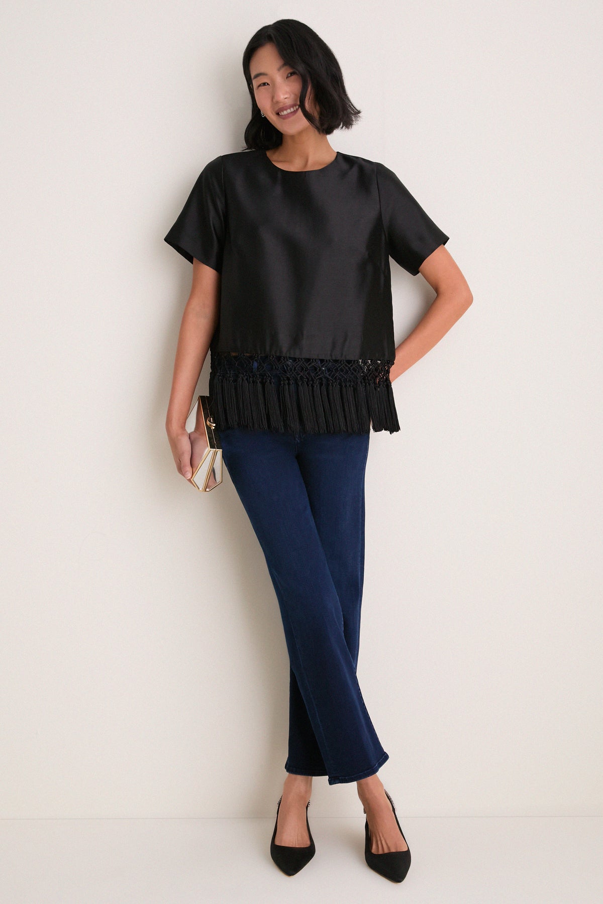 Black Dupioni Chadwick Tassel Top