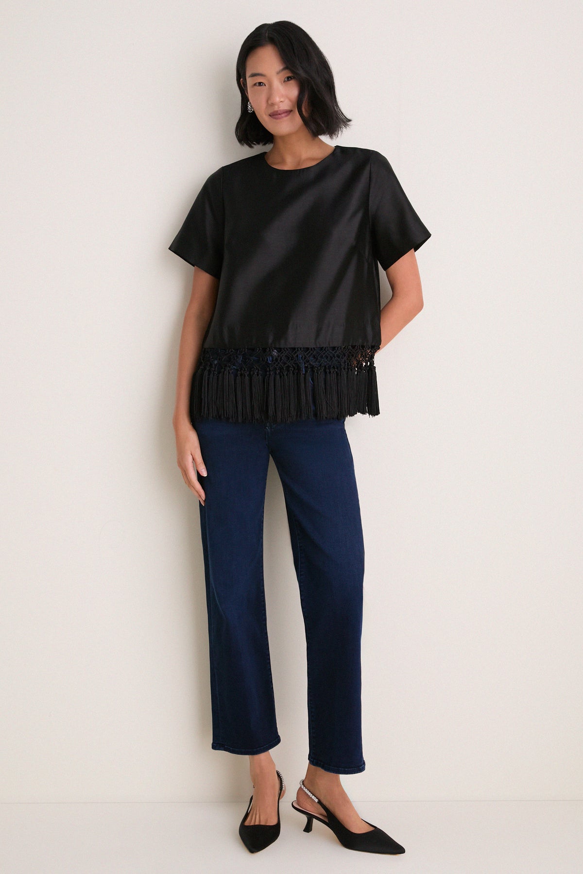 Black Dupioni Chadwick Tassel Top