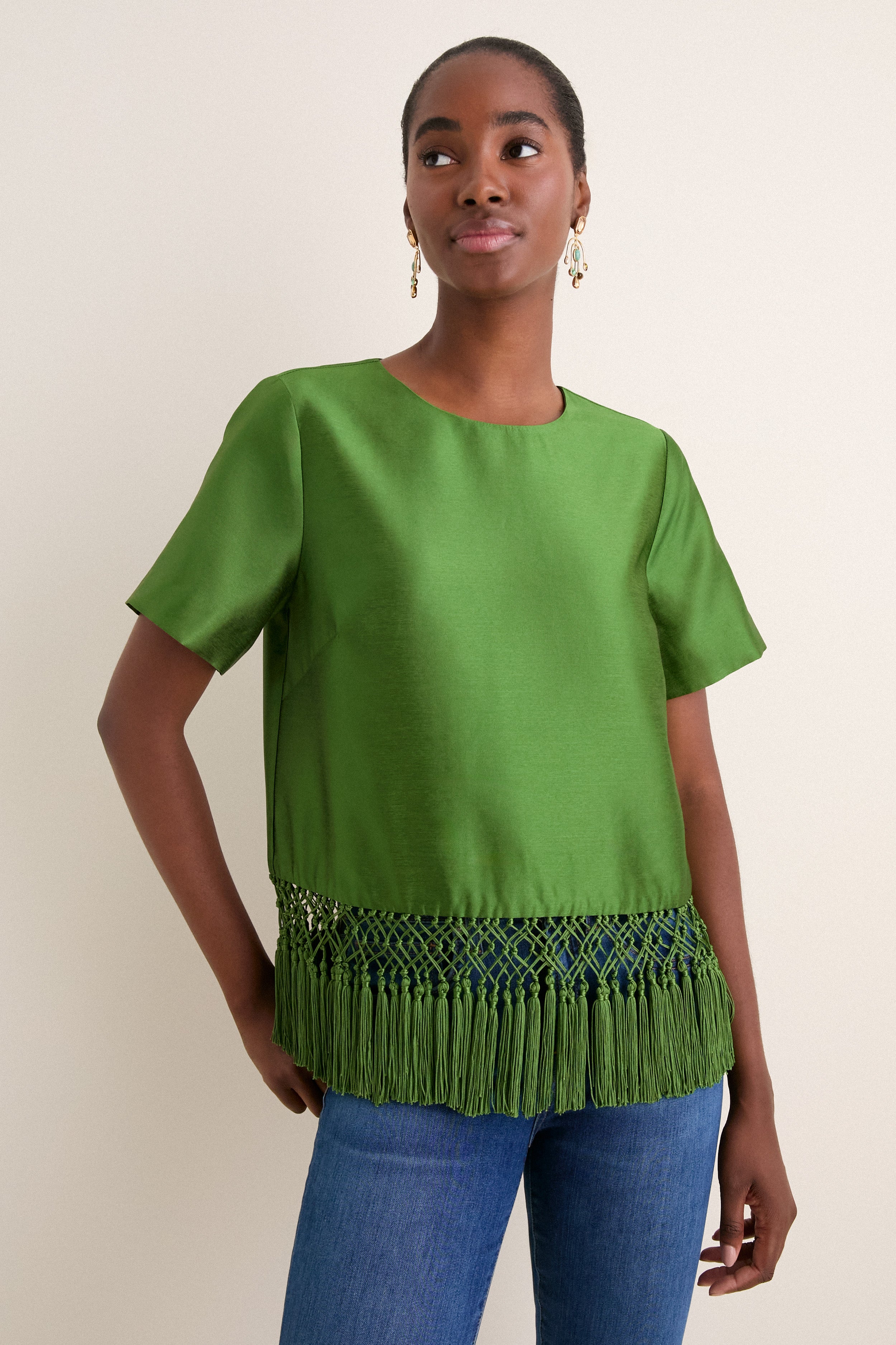 Green Dupioni Chadwick Tassel Top