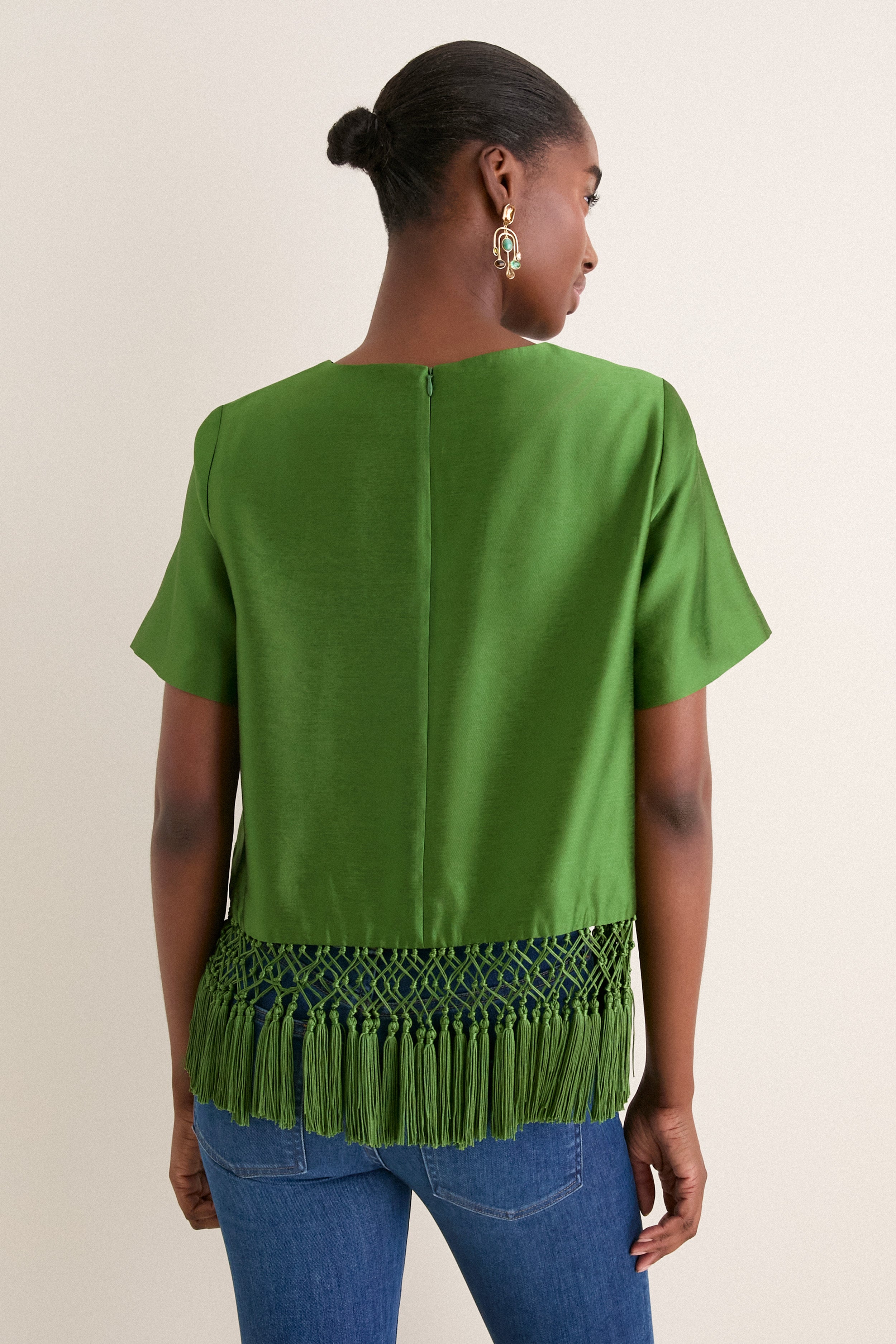 Green Dupioni Chadwick Tassel Top