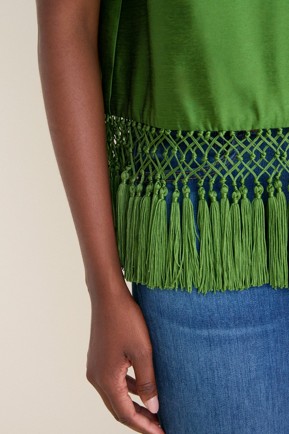 Green Dupioni Chadwick Tassel Top