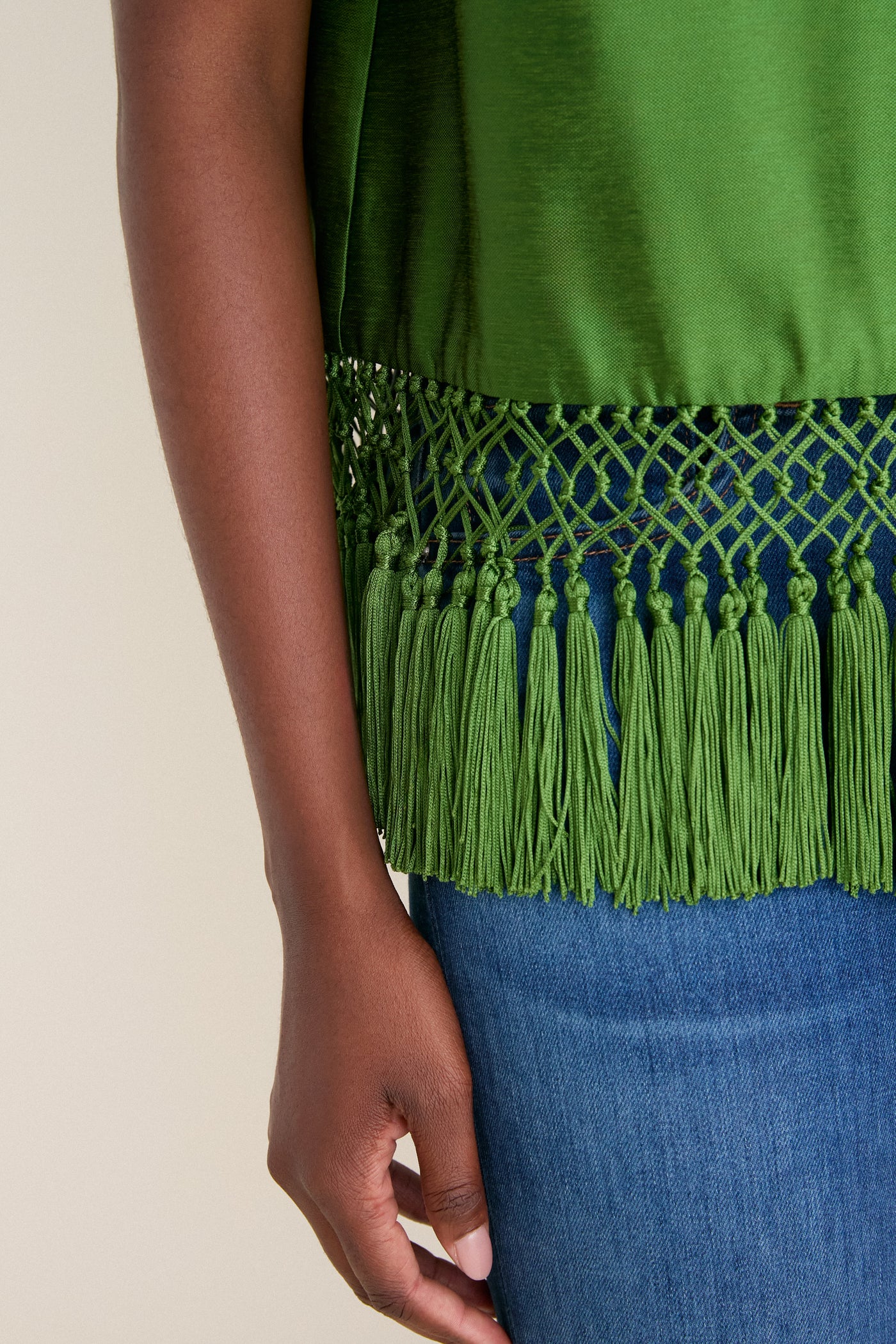 Green Dupioni Chadwick Tassel Top