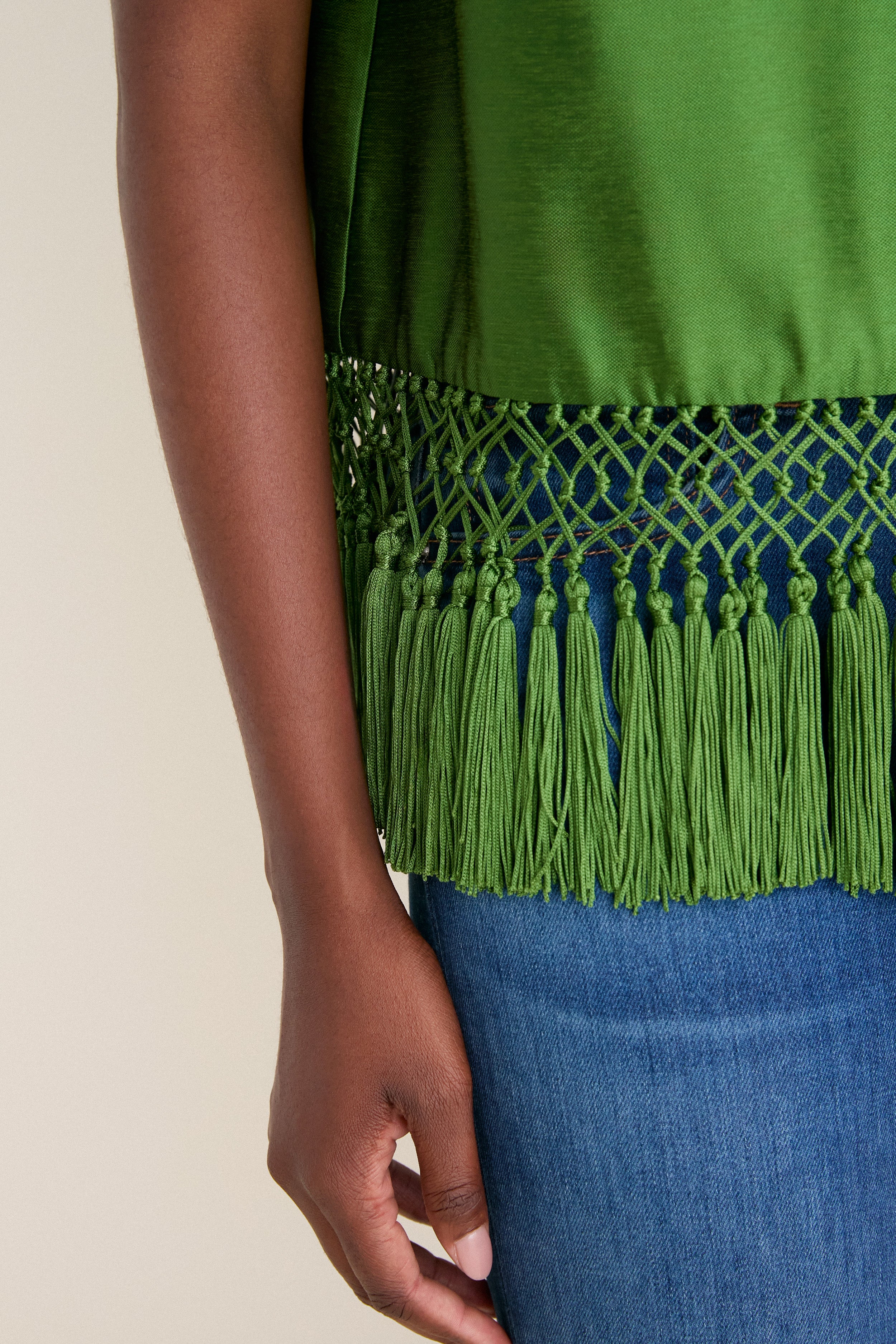 Green Dupioni Chadwick Tassel Top