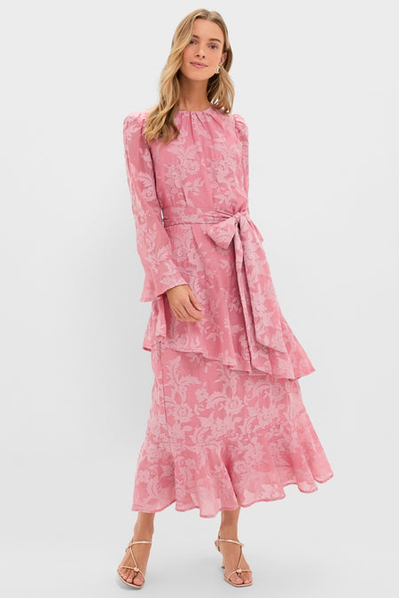 Pink Chiffon Floral Jacquard Sasha Dress