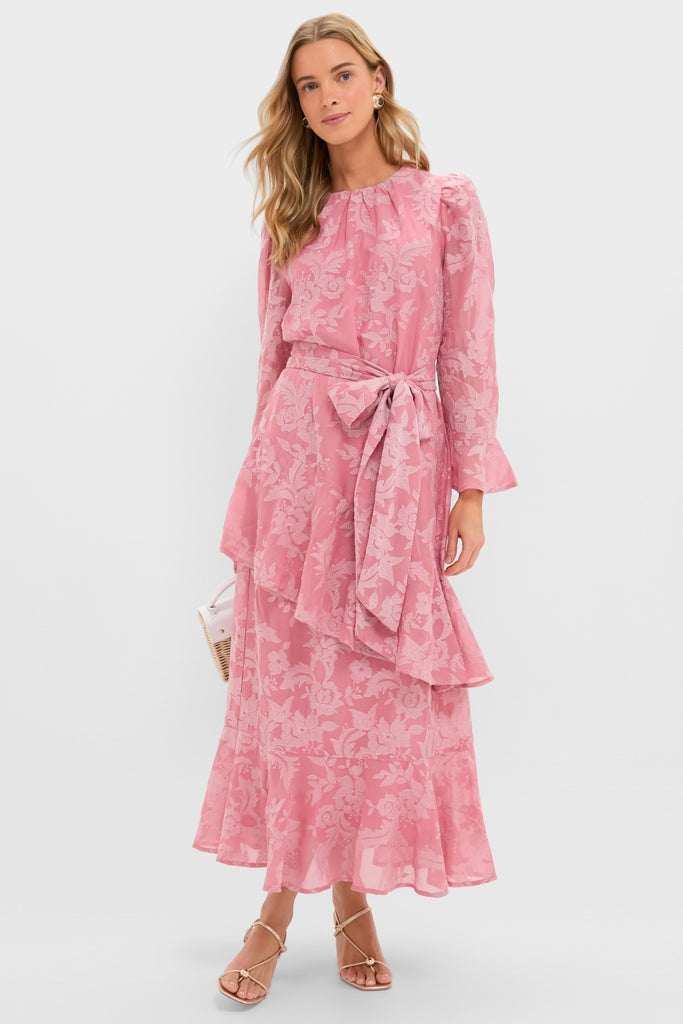 Pink Chiffon Floral Jacquard Sasha Dress
