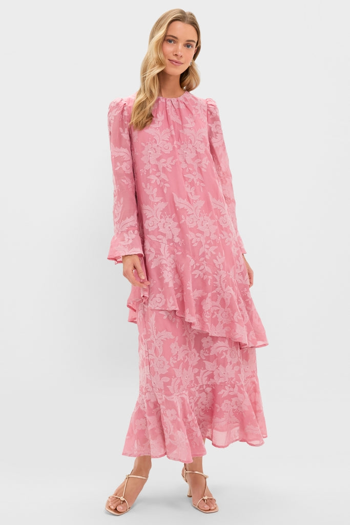 Pink Chiffon Floral Jacquard Sasha Dress