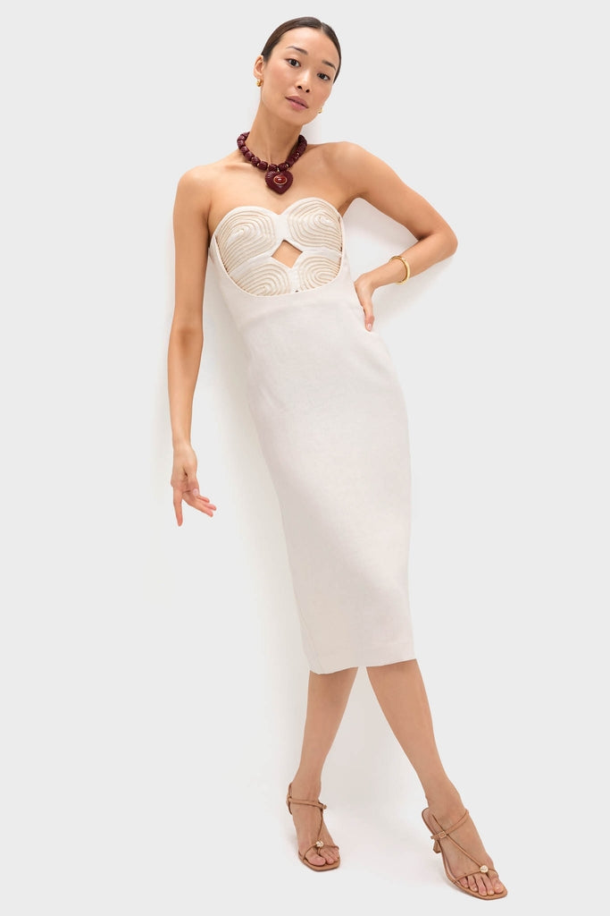 Ivory Calle Palmas Embroidered Midi Dress