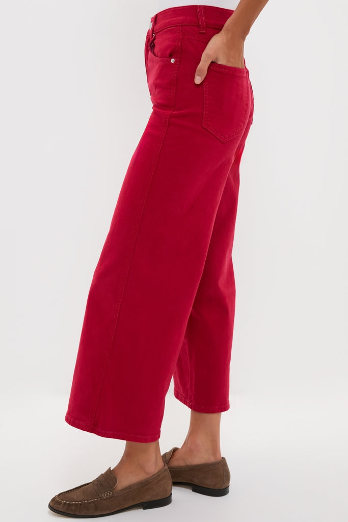 Red Juliette High Rise Wideleg Ankle jeans showcase classic, effortless style with a high waist and wide-leg cut, paired with brown suede loafers.
