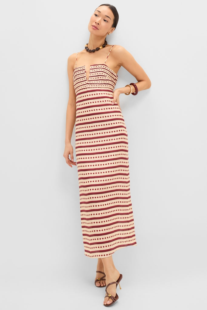 Red Stripes Antigua Linen Midi Dress