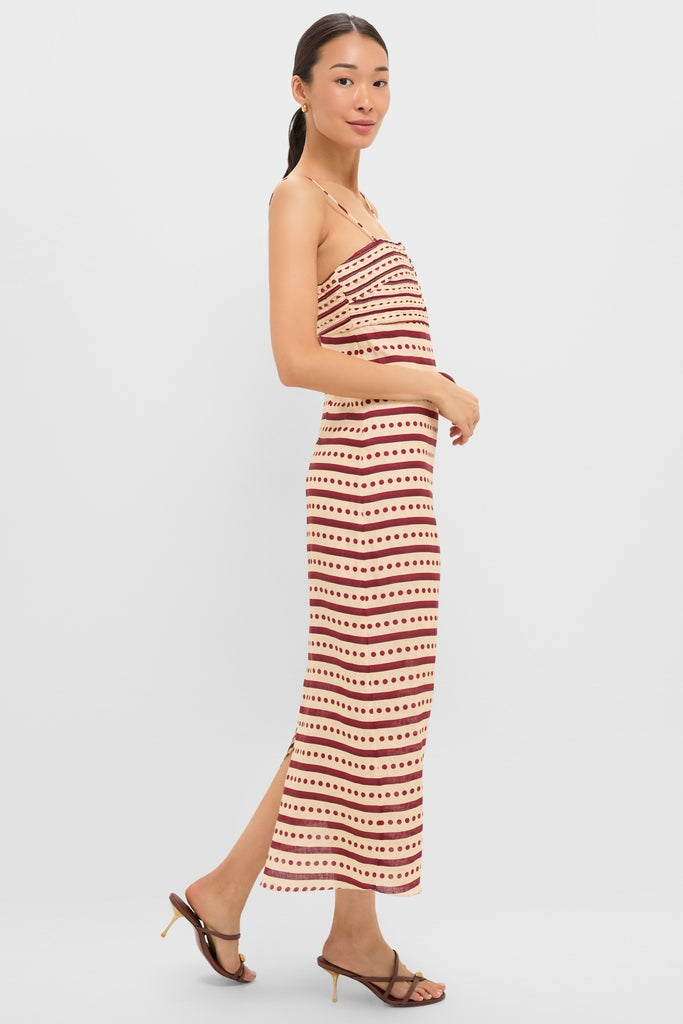 Red Stripes Antigua Linen Midi Dress