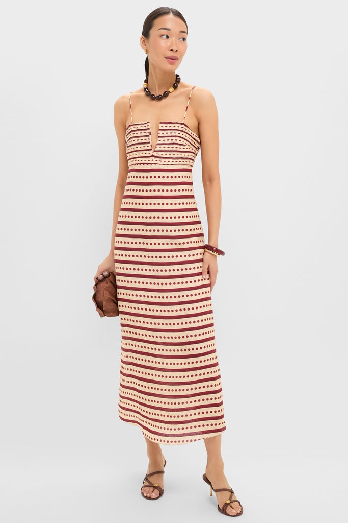 Red Stripes Antigua Linen Midi Dress