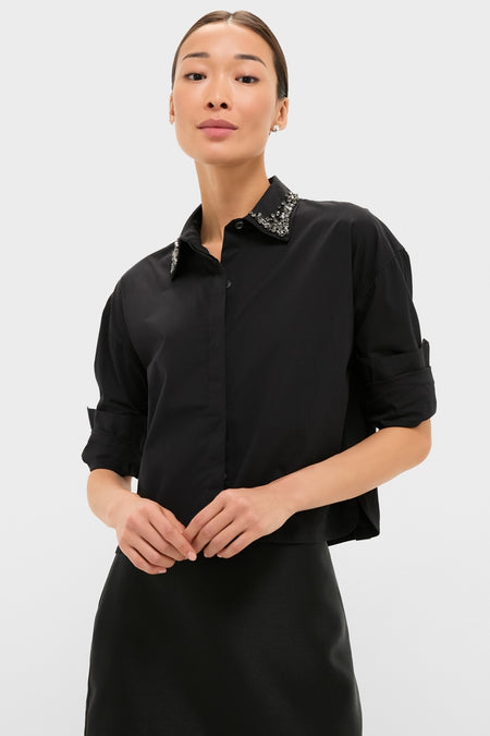 Milky White Embellished Cropped Jasper Button Down