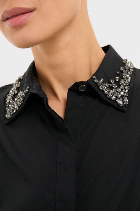 Milky White Embellished Cropped Jasper Button Down
