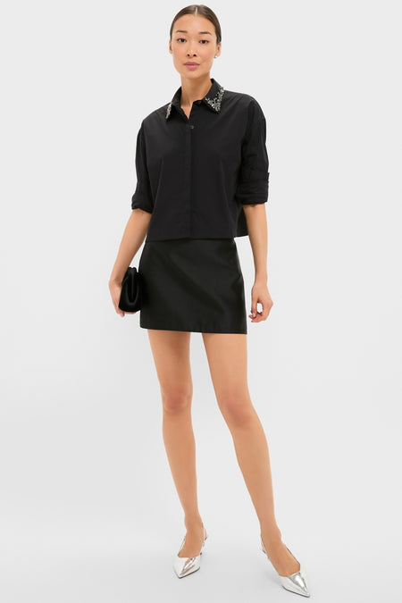 Milky White Embellished Cropped Jasper Button Down