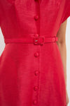 Scarlet Aubrey Applique Shirt Midi Dress with classic fabric-covered buttons and a slim belt, showcasing an effortless and high-end textured weave for a fun, confident style.