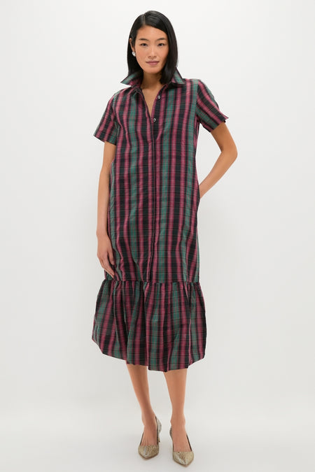 Tartan Martine Maxi Bubble Dress: A classic, effortless midi with a chic bubble hem and button-front, perfect for an easy transition from desk to drinks.