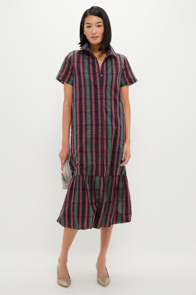 Tartan Martine Maxi Bubble Dress: Classic plaid midi with a drop-waist ruffle hem, exuding effortless and high-end style. Perfect for versatile, fun dressing.