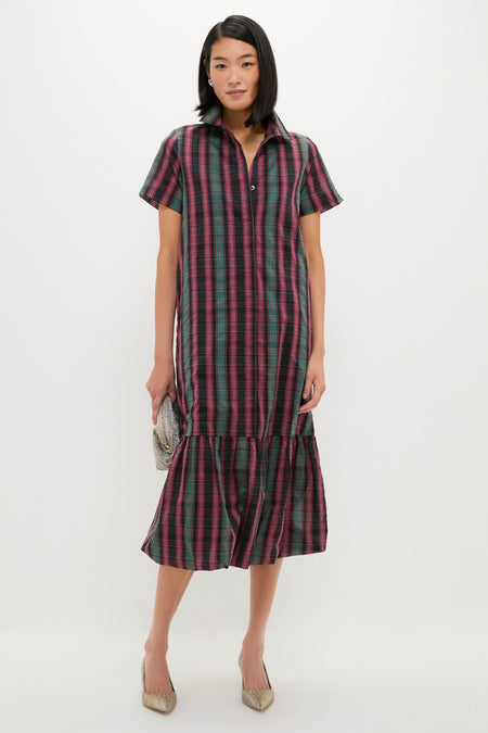 Tartan Martine Maxi Bubble Dress: Classic plaid midi with a drop-waist ruffle hem, exuding effortless and high-end style. Perfect for versatile, fun dressing.