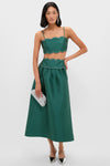Evergreen Tashi Two Piece Maxi Dress: A classic, high-end emerald set with scalloped details, creating an effortless, fun vibe with chic accessories.