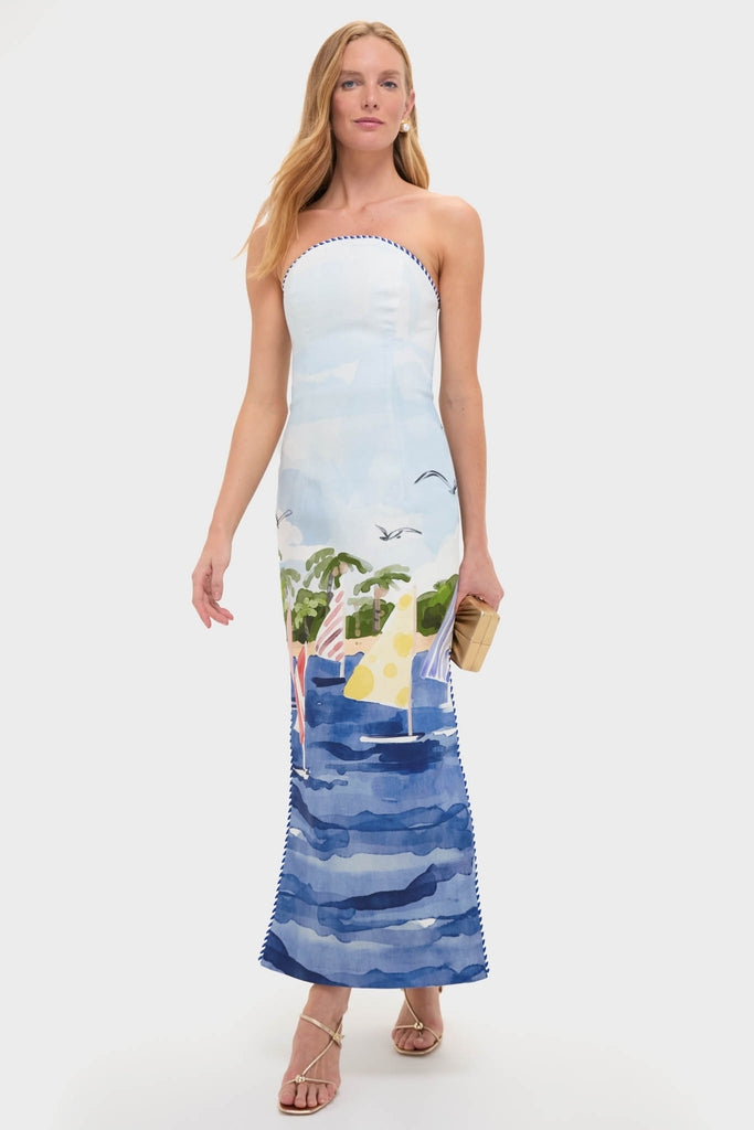 Nautical Print Ava Bustier Maxi Dress