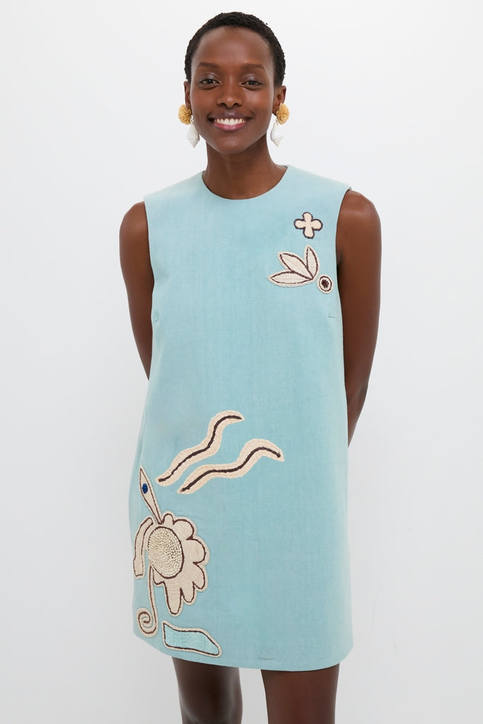 raffia mini dress Blue Azara Raffia Mini Dress