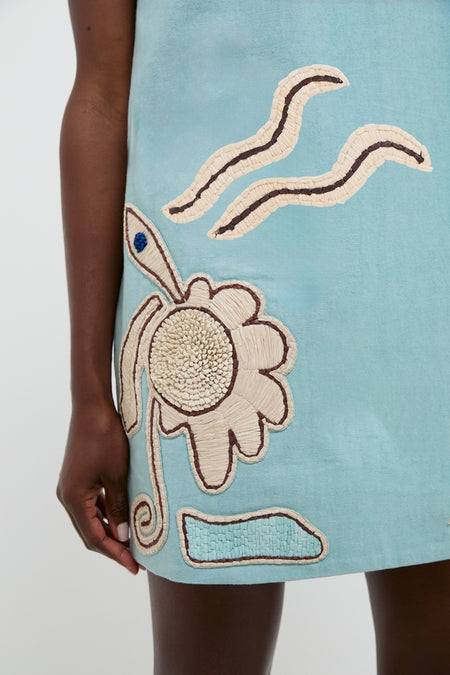 Blue Azara Raffia Mini Dress