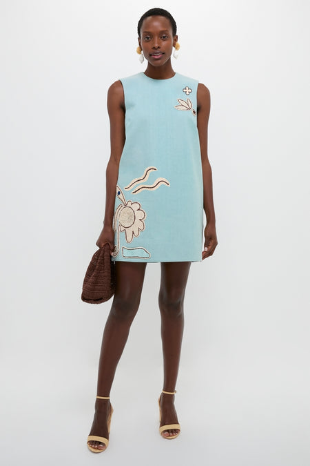 Blue Azara Raffia Mini Dress
