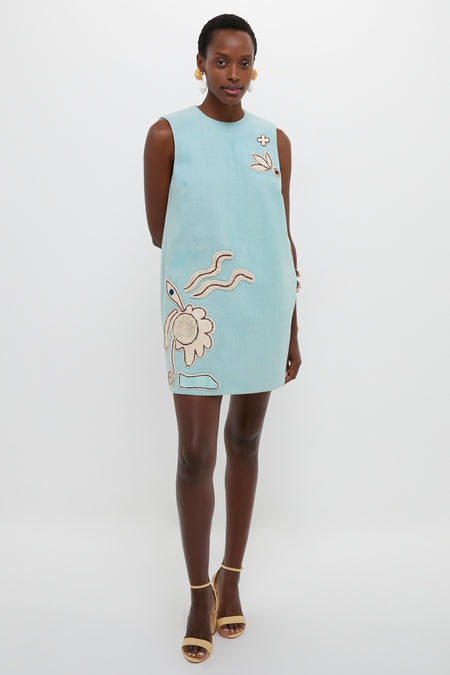 Blue Azara Raffia Mini Dress