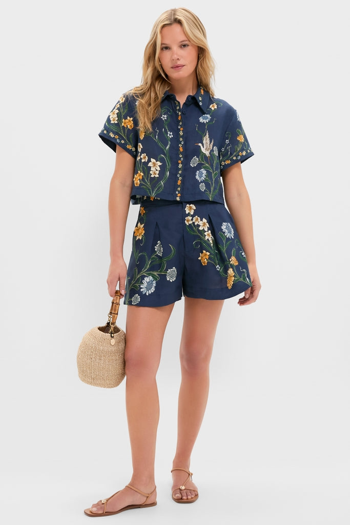 Hand Embroidered Laguna Maratea Linen Shorts