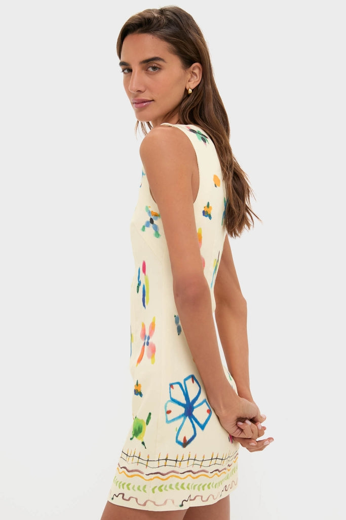 Multi Sidi Beaded Mini Dress: A classic, sleeveless shift with effortless hand-painted florals and beaded details, perfect for a fun yet high-end, daytime look.