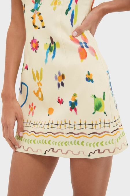 Effortlessly cool Multi Sidi Beaded Mini Dress with vibrant watercolor florals, high neckline, and whimsical hemline, perfect for fun gallery visits or daytime events.