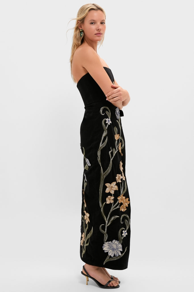 Hand Embroidered Laguna Cinefila Velvet Maxi Dress
