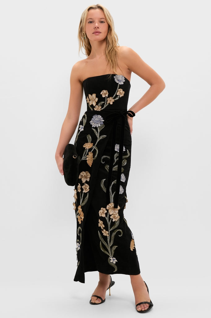 Hand Embroidered Laguna Cinefila Velvet Maxi Dress