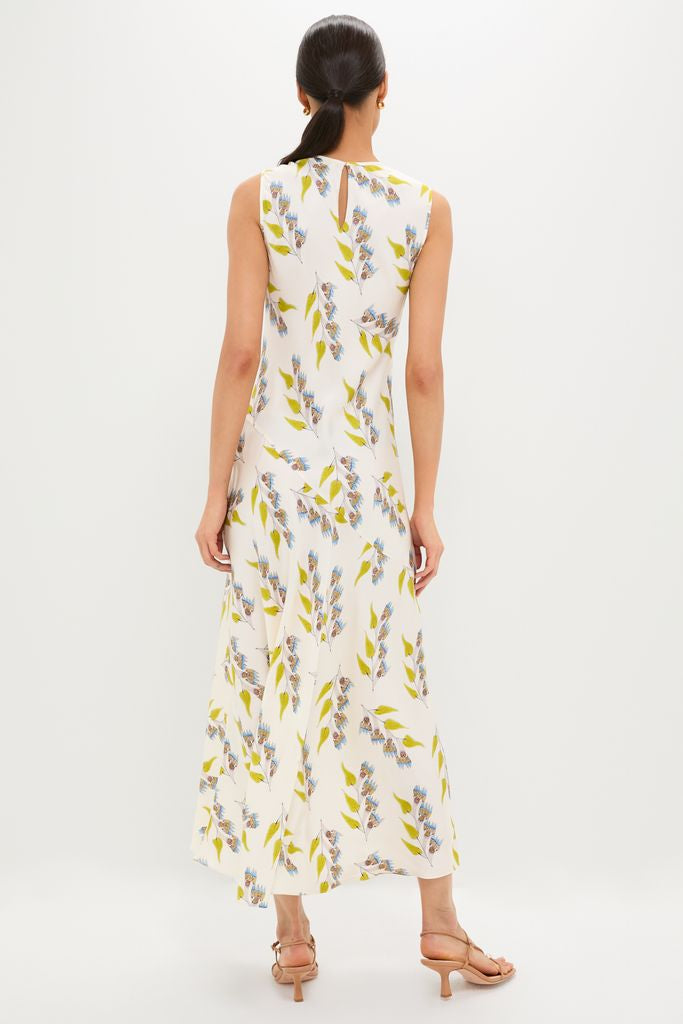 Infinite Flower Gaea Dress features a classic, sleeveless design with an effortless botanical print, fitted silhouette, and flared hem, embodying high-end, fun elegance.