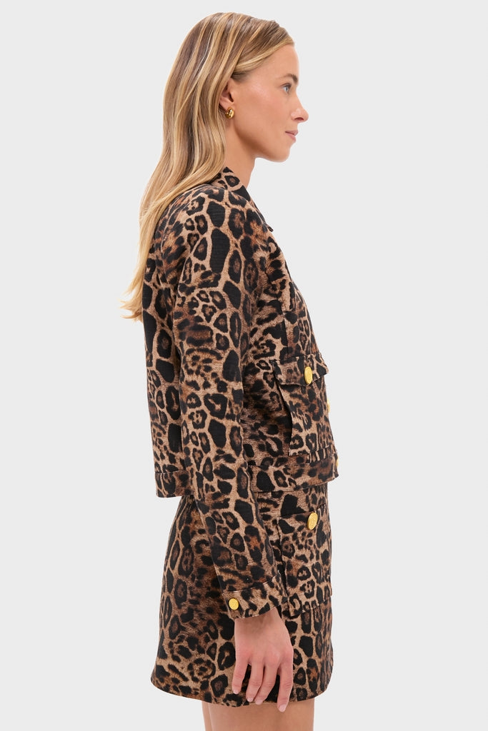 Brown Multi Patch Leopard Nyx Crop Jacket | L'AGENCE