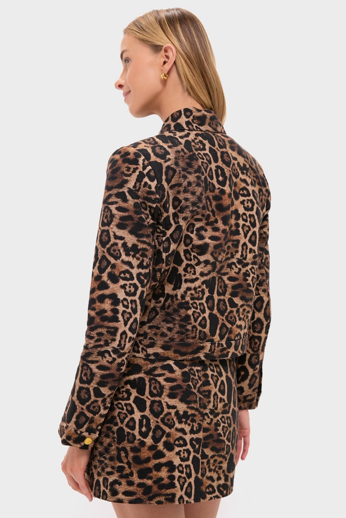Brown Multi Patch Leopard Nyx Crop Jacket | L'AGENCE