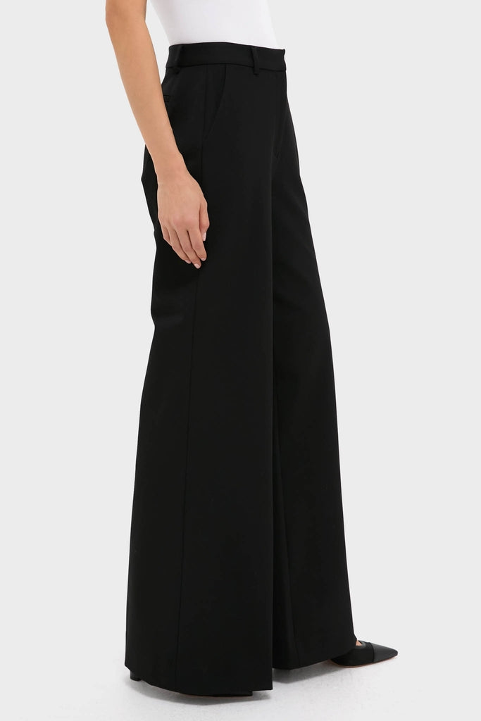 Classic Black Pillar Wide Leg Pant in high-end suiting fabric, offering effortless style and fun versatility with a high-rise, wide-leg design, perfect for any occasion.