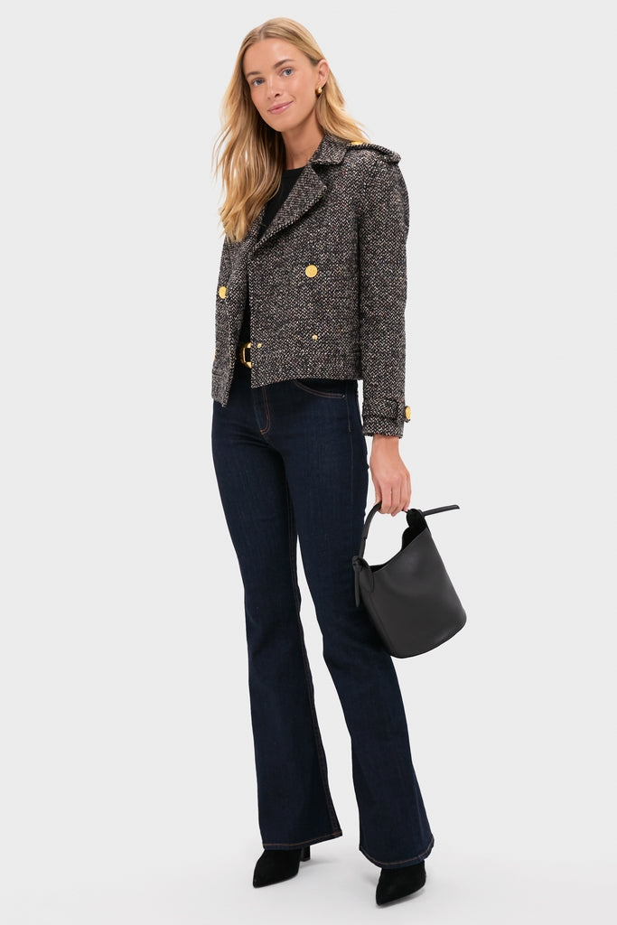 Black and Ivory Multi Tweed Xoey Cropped Trench